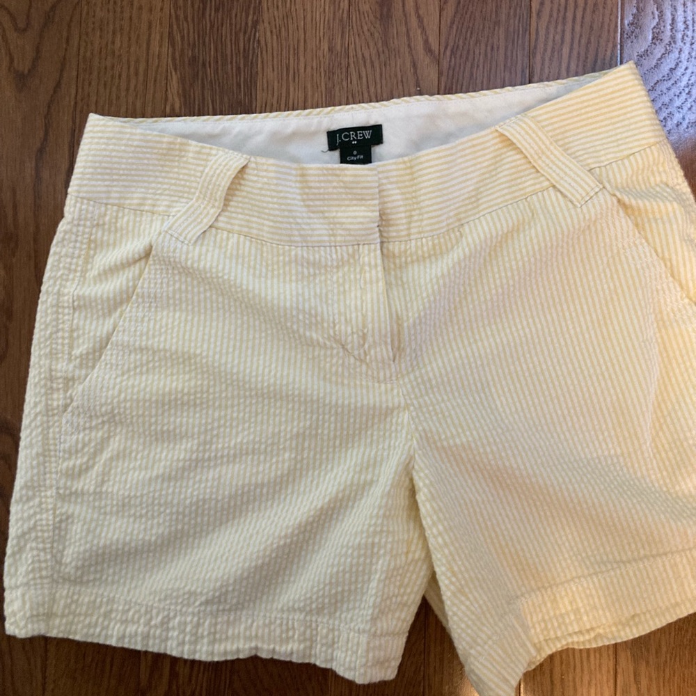 JCrew seersucker shorts. Yellow and white. Size 0